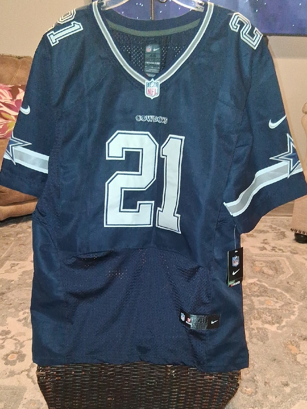 Nike Navy and White Cowboys #21 Football Jersey